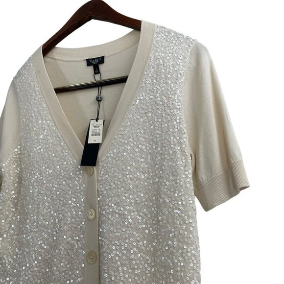 NWT Talbots Cream Sequin Front Short Sleeve Cardigan Womens Size Large Petite - Picture 2 of 10